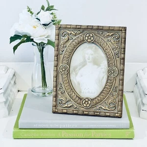 Vtg Gold Picture Frame Ornate Victorian 4x6 Wood Floral Swag Hollywood Regency - Picture 1 of 4