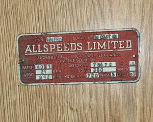Lancashire Accrington All Speeds Oakenshore Works, Plakette getriebeloses Getriebe. - Bild 1 von 7