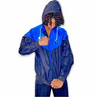 Veste Nike Vintage Super Rare Windrunner Windbreaker Bleu Noir En Nylon - Photo 1/4