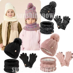 Hat Scarf Gloves Cute For Girls and Boys 3pcs/Set Knitted Winter Children - Picture 1 of 20