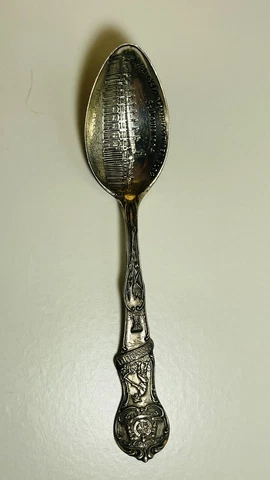 Antique Demi Stamped Sterling Silver Spoon Saint Louis World’s Fair Mfg Bldg Cover