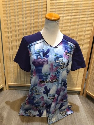 Scrubs Scrub Top Cartoon Trolls "Pass the Glitter" Medium M dreamworks H506 - Image 1 of 4