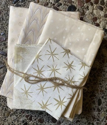 Lot Of 5 Pretty Off-White Fabrics Stars Swirls 6 1/4+ Yards Moda - Image 1 of 4