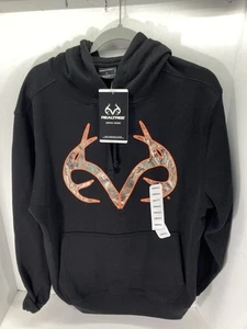 Realtree Hoodie Sweatshirt Men Size Small Black Graphic Logo Pullover Cotton NWT - Picture 1 of 13
