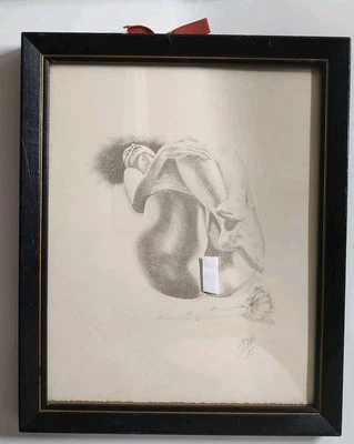 Dibujo a lápiz vintage 11X9 1975 afroamericano arriesgado señora desnuda firmado  Foto 1 de 4