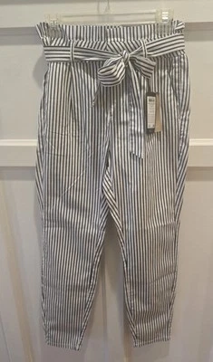 Vero Moda Navy Blue & White Striped Paper Bag Pants Women's Sz S/32 New w Tags - Image 1 of 4