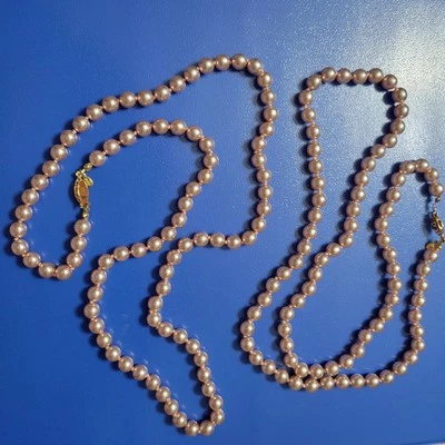 Premier Design Faux Pearl Pink Necklace 30" Glossy 2 Avail Signed - Image 1 of 4