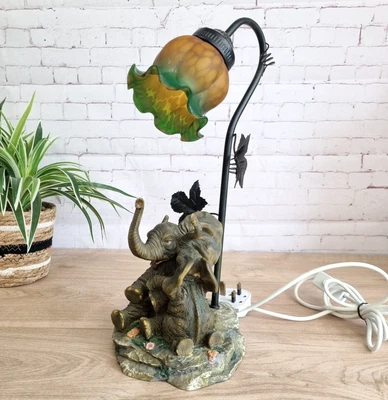 Vintage Widdop Bingham Crosa 2003 Tischlampe Elefanten mit grüner Glastulpe - Bild 1 von 4