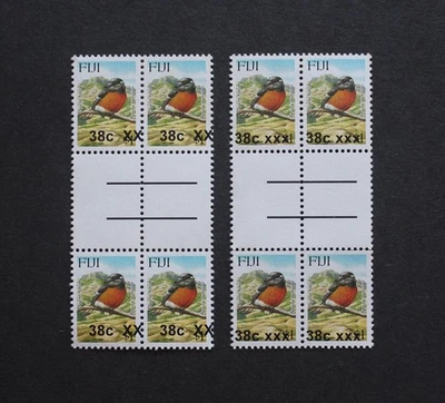 FIJI - SCARCE PROVISIONAL OVERPRINT 38c/$1 MNH GUTTER BLK4 xxx & XX OP RR - Image 1 of 2