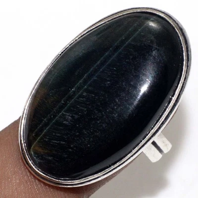 925 Silver Plated Black Tiger Eye Jewellery Ring Handmade Size Us 8.5 AU K466 - image 1 of 3