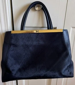 NWT Halston Heritage NAVY  Leather Purse Handbag W Detachable Shoulder Strap - Picture 1 of 14