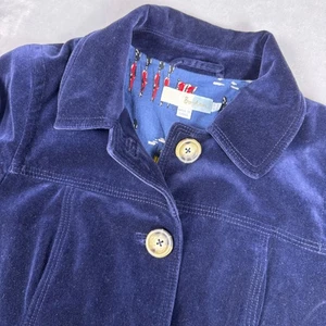 Boden Velvet Coat Jacket Womens US 6P Blue Button Front London Print Lined - Picture 1 of 8