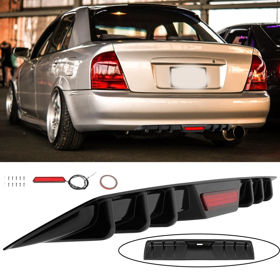 For Mazda Protege 1995-03 Glossy Black Rear Bumper Diffuser Spoiler w/ LED Light - Image 1 of 4