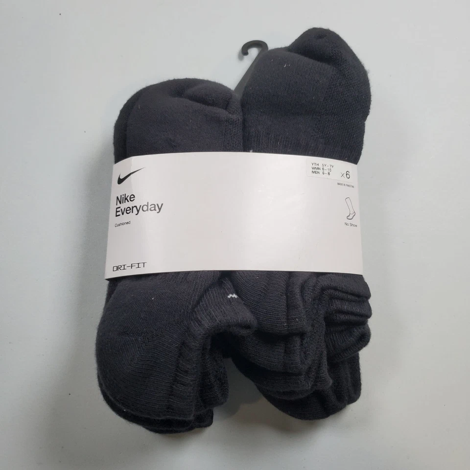 Nike Performance Cushioned No Show Socks Black Youth Medium 5y - 7y 4 PR
