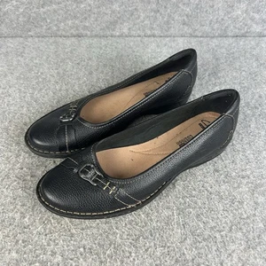 Clarks Leather Flats Womens UK 6 D EU 39.5 Black Court Slip On Cushion - Picture 1 of 14