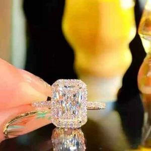 Diamond Bridal Engagement Ring 2.70Ct Radiant Cut Lab Grown 14K Real Yellow Gold - Picture 1 of 5