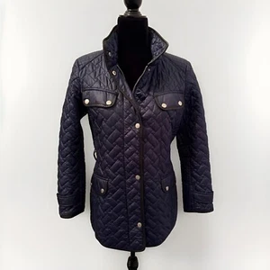 Cole Haan Quilted Jacket Womens MP Medium Petite Barn Coat Lambskin Leather Trim - Picture 1 of 10