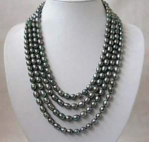 Long 25" 36" 50" 65" 80" 8-9mm Natural Rice Black Akoya Cultured Pearl Necklace - Picture 1 of 3