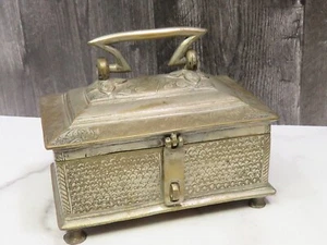 Antique Persian Qajar Islamic Brass Bronze Footed Casket Box 1800s Hand Chased - Picture 1 of 12