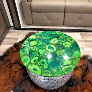 15" X 15" Round Green Agate Coffee Dining Table Top Home Decor Gift - Picture 1 of 3