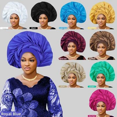 Women African Auto Gele Headtie Braid Cap Aso Oke Turban Nigerian Headwear Wrap - Image 1 of 4