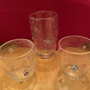 Vintage Murano Italian Millefiori Hand Blown Bubble Tall Glass & 2 Tumblers - Picture 1 of 3