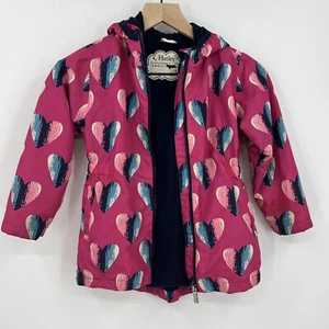 Girls Hatley Fleece Lined Full Zip Jacket Coat 6 Pink Blue Hearts School Play - Picture 1 of 6