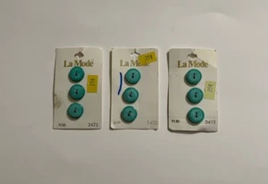La Mode Green Two-Hole Buttons Size 16 MM - (5/8") Lot Of 3 - Picture 1 of 3