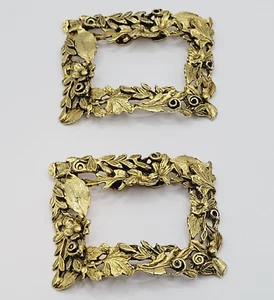 MUSI Shoe Buckle Clips Buckles Gold Tone Repousse Floral Leaves Vintage Signed - Picture 1 of 19