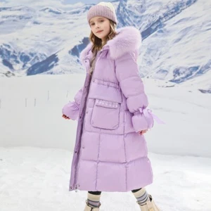 Kids Girls Winter Coat Hooded Faux Fur Parka School Jacket Outwear Padded Jacket - Picture 1 of 40