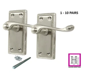 Door Handles Georgian Stylish Lever Latch Satin Finish Roped Edge: 1 - 10 PAIRS - Picture 1 of 26