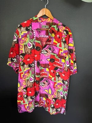 Camisa de seda con estampado abstracto audaz de Robert Stock de colección para hombre talla XL graffiti años 90 Foto 1 de 4