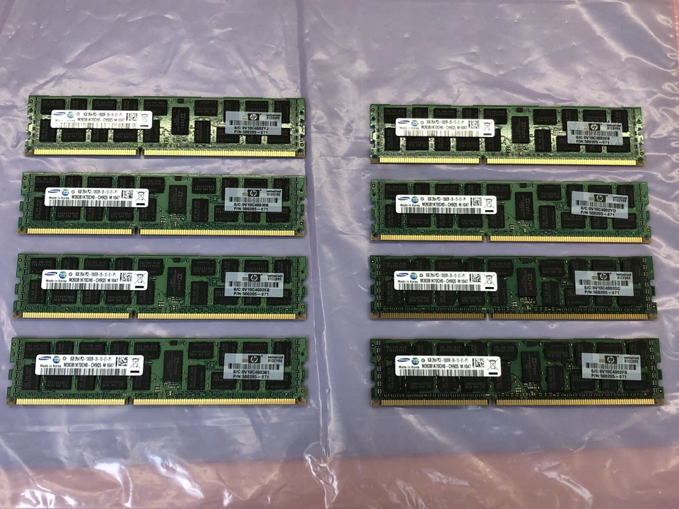 Lote de 8 memorias de servidor Samsung 64 GB (8 GB x 8) 2Rx4 PC3-10600R 00205-071 para HP Dell Foto 1 de 4