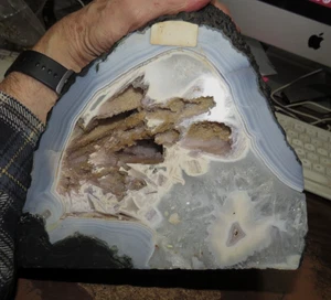 LG BROWN QUARTZ CRYSTAL CLUSTER GEODE CATHEDRAL BRAZIL BLUE BANDED AGATE RIM - Picture 1 of 6