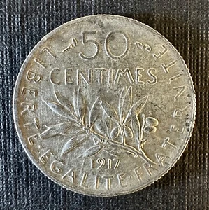 83.5% SILVER - 1917 & 1919 REPUBLIQUE FRANCAISE - 50 CENTIMES - ( 2 Coins) - Picture 1 of 4
