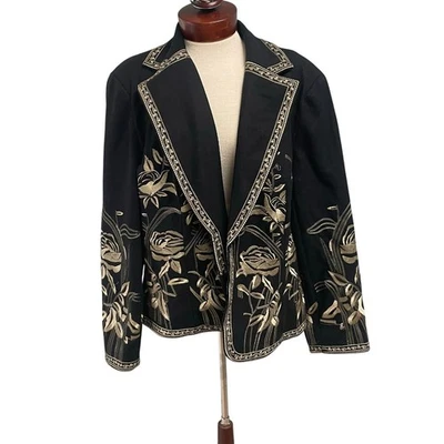 Шерстяная куртка Nygard черная с открытой передней частью с золотой вышивкой цветочный узор размер XL Glam Event - Изображение 1 из 4