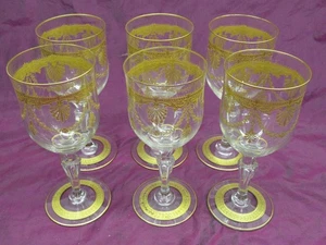 6 antike französische Kristall verziert, Goldkranz 7" Wasserkelche Gläser - Bild 1 von 11
