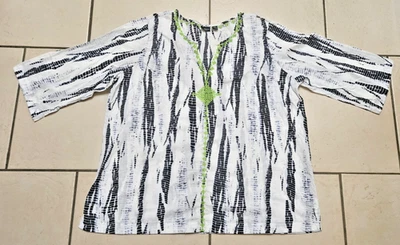Westbound Shirt Top Blouse Pullover V-Neck 3X White Blue Green Tie Dye Stripe - Image 1 of 4