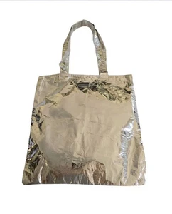 Tory Burch Silver Metallic Foil Tote Bag Large Shoulder Bag Light, Packable NEW - Picture 1 of 9
