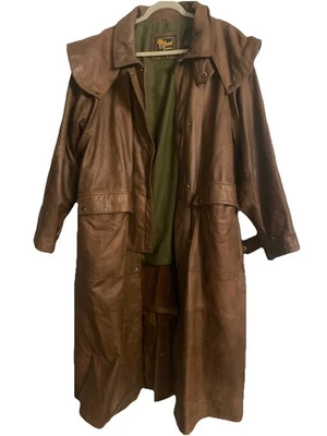 VINTAGE REED SPORTSWEAR BROWN LEATHER Trenchcoat & Duster Sz XL  - FREE SHIPPING - Image 1 of 3