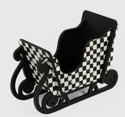 "Pares de trineo navideño de madera a cuadros blanco y negro de 13"" con niños Mackenzie NUEVO Foto 1 de 3