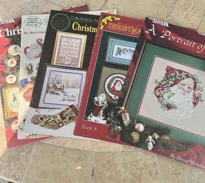 Lot Of Vintage Christmas Cross Stitch Patterns Santa, Angels - Image 1 of 4