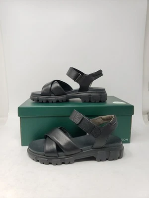 Sandalias Marsha Paul Green para mujer talla US 7,5 de cuero negro ajuste plano con correas Foto 1 de 4