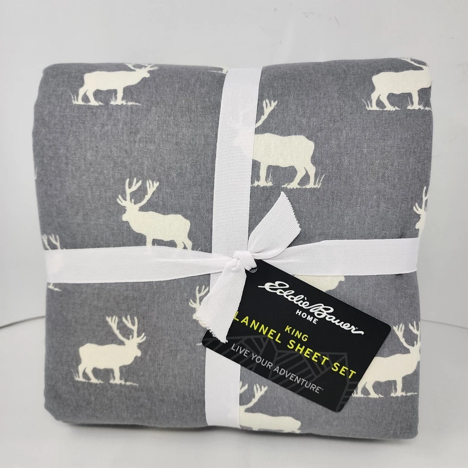 Flannel Cozy Sheet Set KING size Christmas Holiday Deer Elk Stag - Image 1 of 1