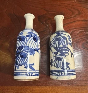 Lot de 2 bouteilles de saké rétro bleu et blanc Tokkuri récipient vaisselle - Photo 1/7