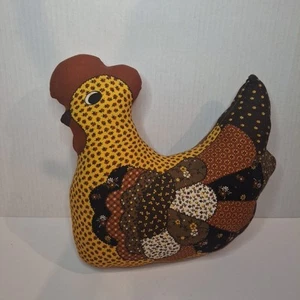 Cut & Sew Chicken Hen Calico Country Farm Stuffie 10" 80s Vintage Quilt Pillow - Picture 1 of 5