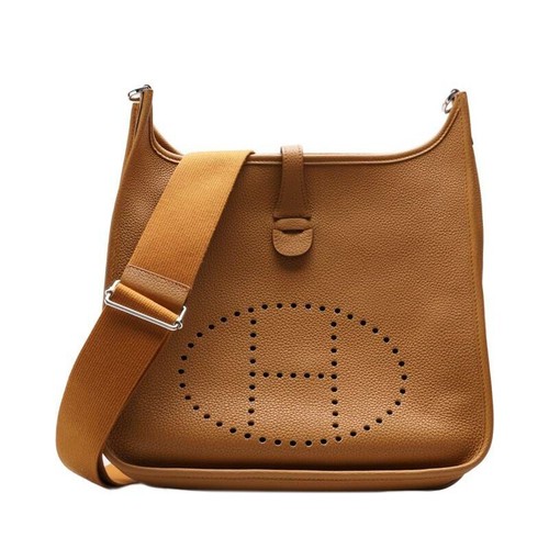 HERMÈS Borsa a tracolla donna Hermes in pelle di vitello marrone oro Evelyn 29