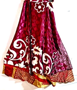 Increíble-arte Vintage Seda Sari Magic Wrap Falda Reversible Doble Capa Falda, - Imagen 1 de 6