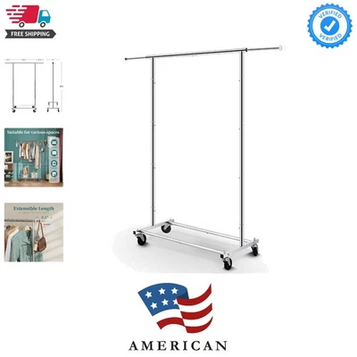 Chrome Rolling Garment Rack: Adjustable Clothing Organizer on Wheels, 150 lbs - Image 1 of 4