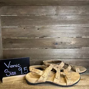 Sandalias informales cómodas con tiras de corcho dorado tostado ámbar Vionic para mujer talla 9,5 M usadas en excelente estado - Imagen 1 de 6